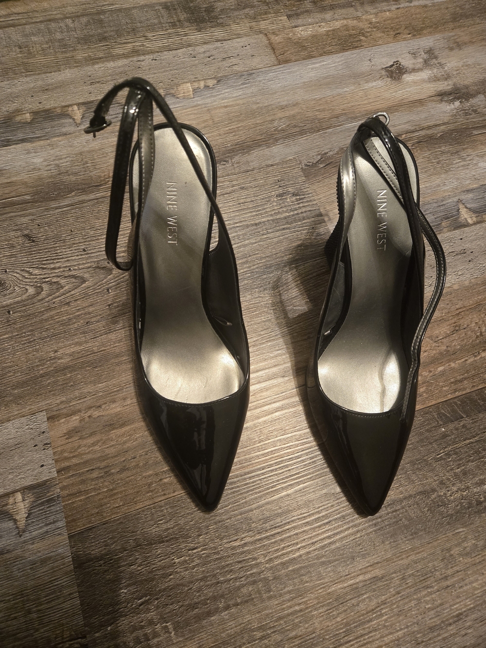 Nine West Black Patent Slingback Pointed Toe Pumps